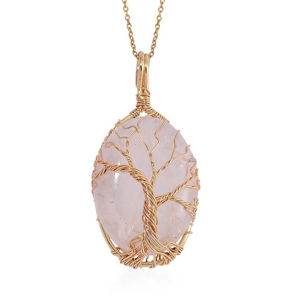 NEW Tree of Life Pendant in Goldtone w/White Crystal Quartz on Stainless Steel - Picture 1 of 4
